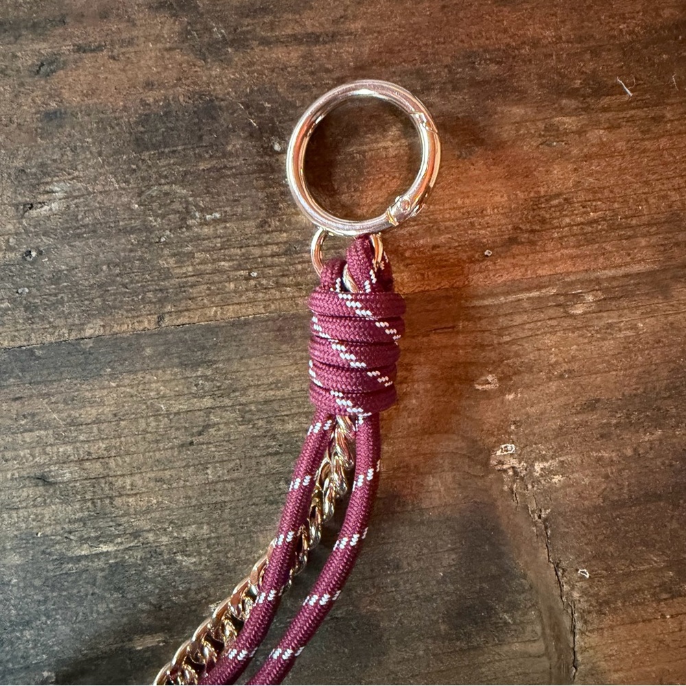 Gold Chain + Burgundy Paracord Rope Bag Charm Strap 16” - Picture 4 of 6